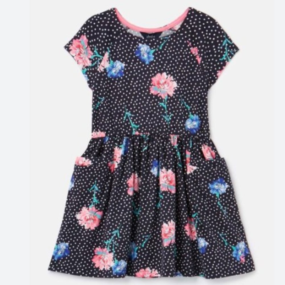 Joules Boutique Navy Floral Pin Dot Jude Short-Sleeve A-Line Dress - Toddler 2T